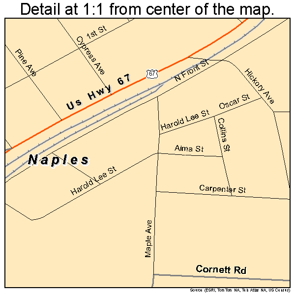 Naples, Texas road map detail