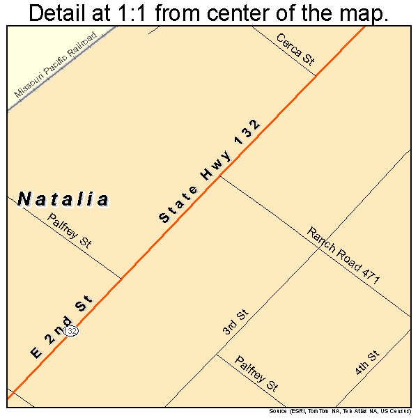 Natalia, Texas road map detail