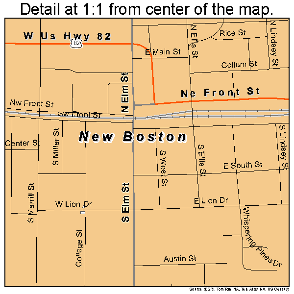 New Boston, Texas road map detail