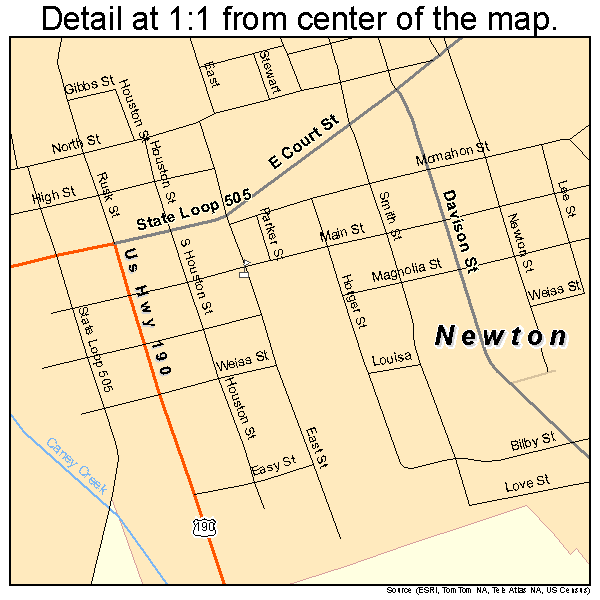 Newton, Texas road map detail