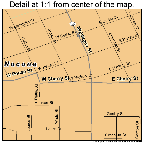 Nocona, Texas road map detail