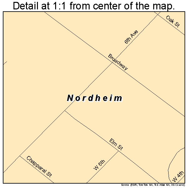 Nordheim, Texas road map detail