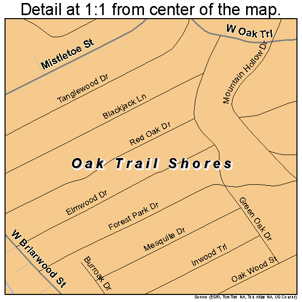 Oak Trail Shores, Texas road map detail