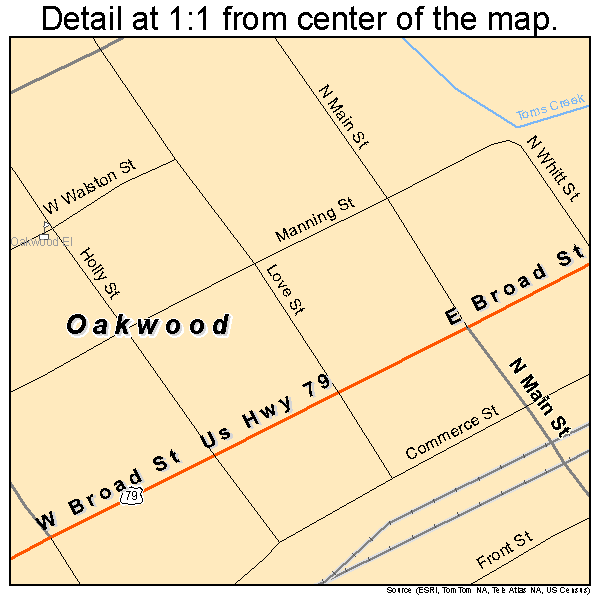 Oakwood, Texas road map detail