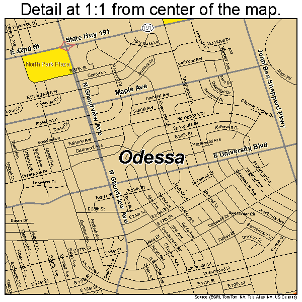 Odessa, Texas road map detail
