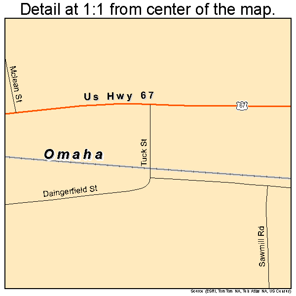 Omaha, Texas road map detail