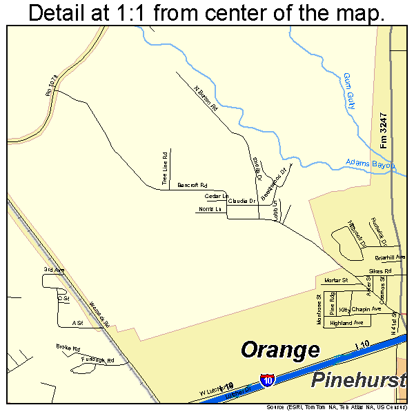 Orange, Texas road map detail