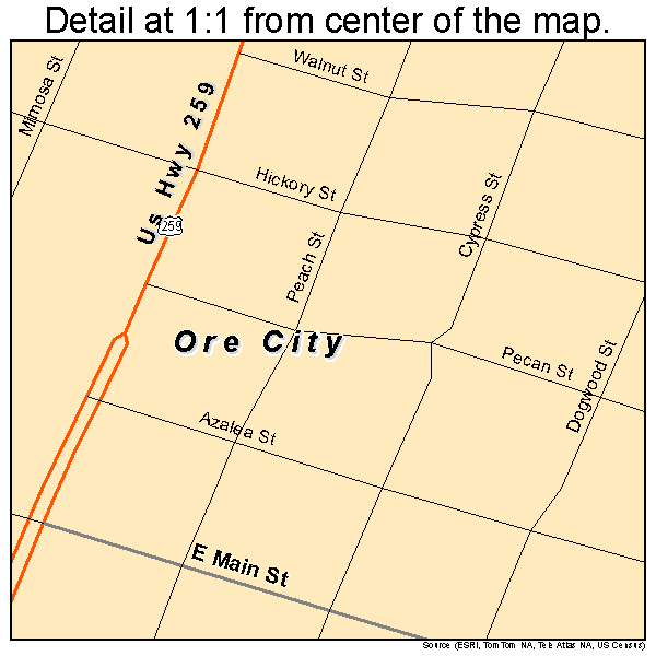 Ore City, Texas road map detail