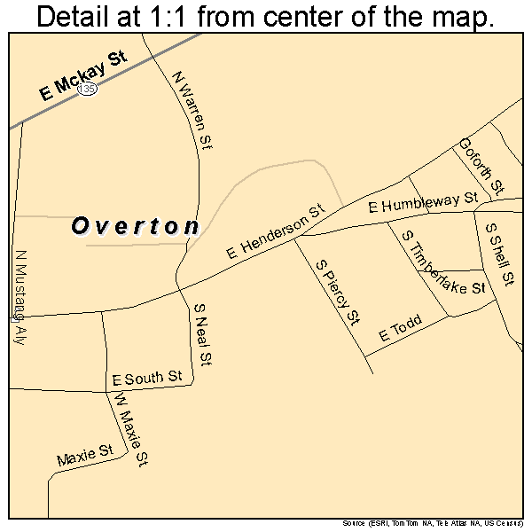 Overton, Texas road map detail