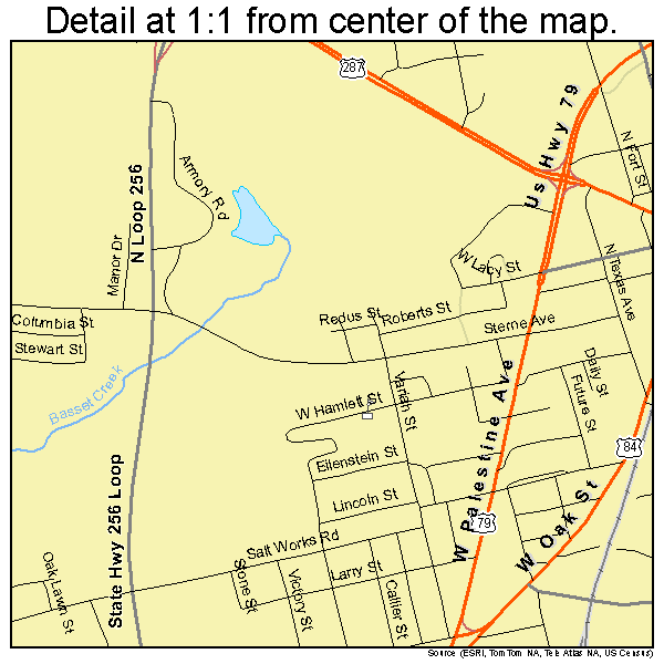 Palestine, Texas road map detail