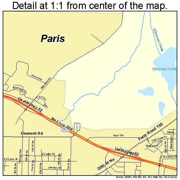 Paris, Texas road map detail