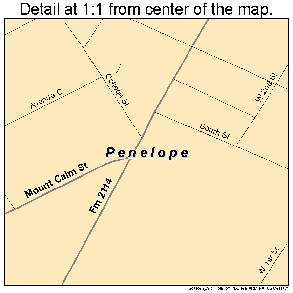 Penelope, Texas road map detail