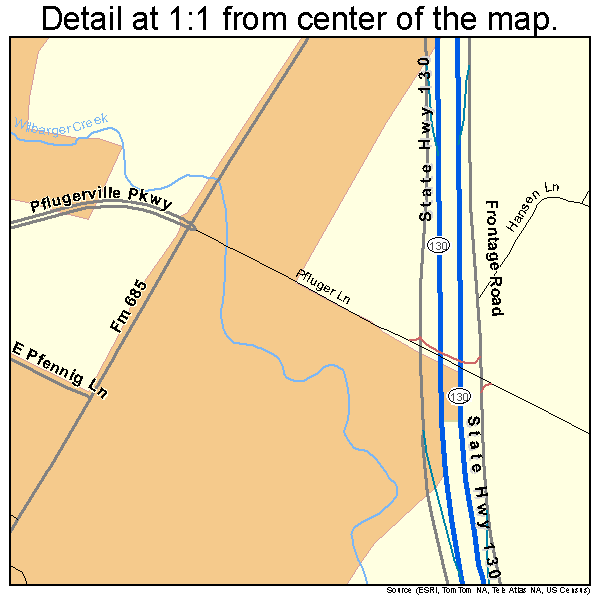 Pflugerville, Texas road map detail