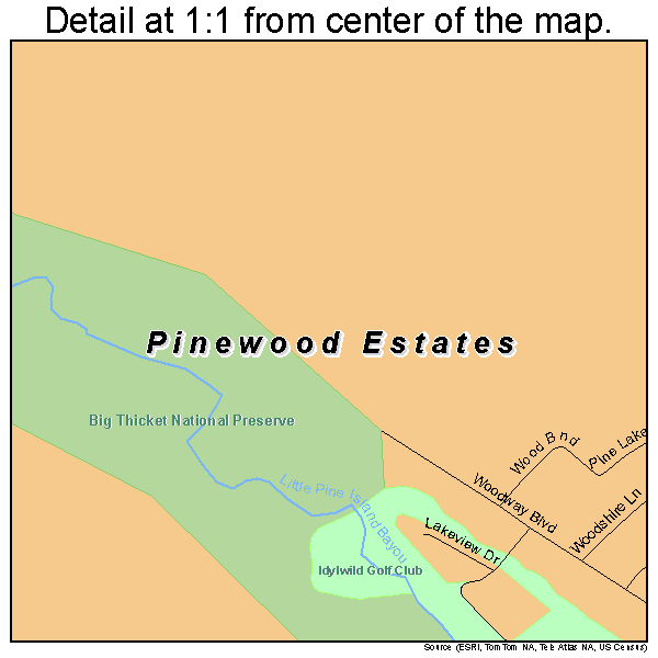 Pinewood Estates, Texas road map detail