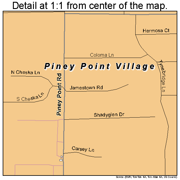 Piney Point Village, Texas road map detail