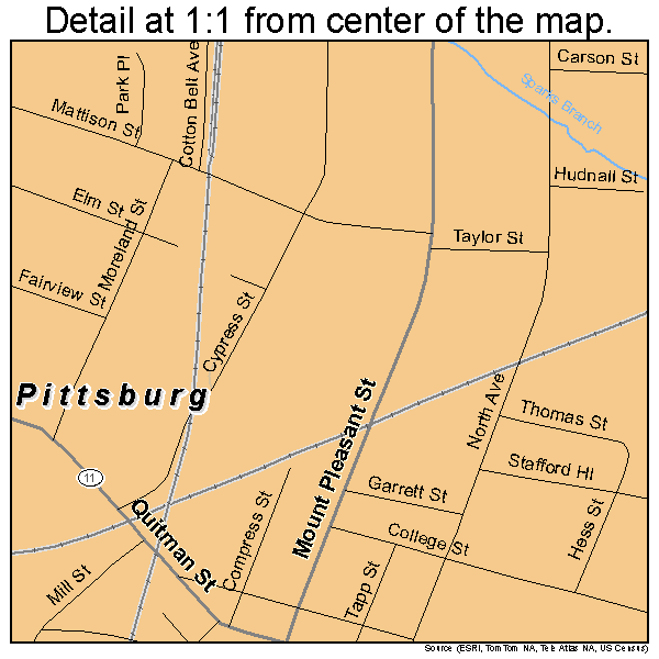 Pittsburg, Texas road map detail