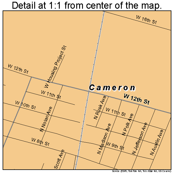 Cameron, Texas road map detail