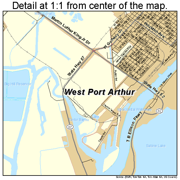 Port Arthur, Texas road map detail