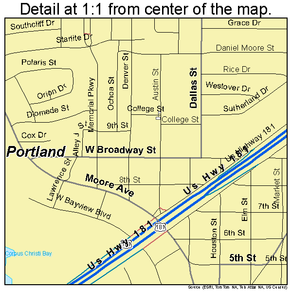 Portland, Texas road map detail