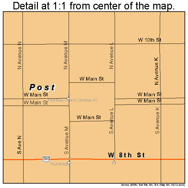 Post, Texas road map detail