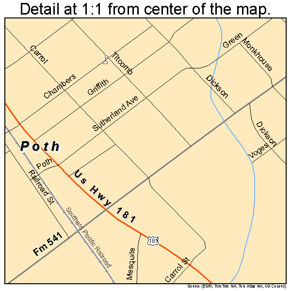 Poth, Texas road map detail