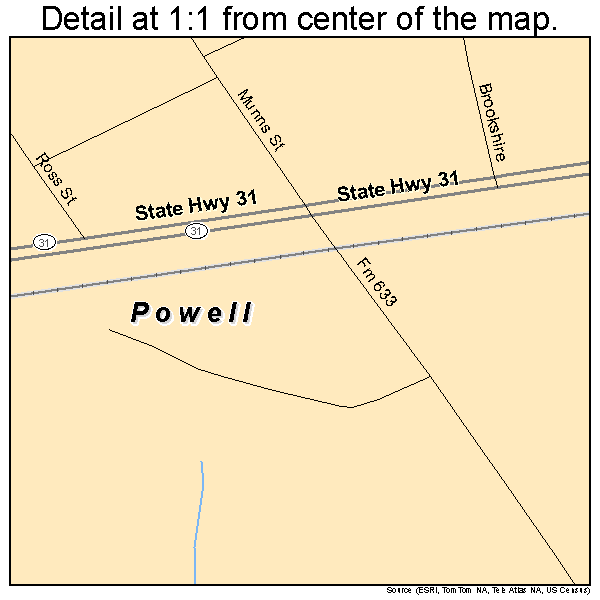 Powell, Texas road map detail