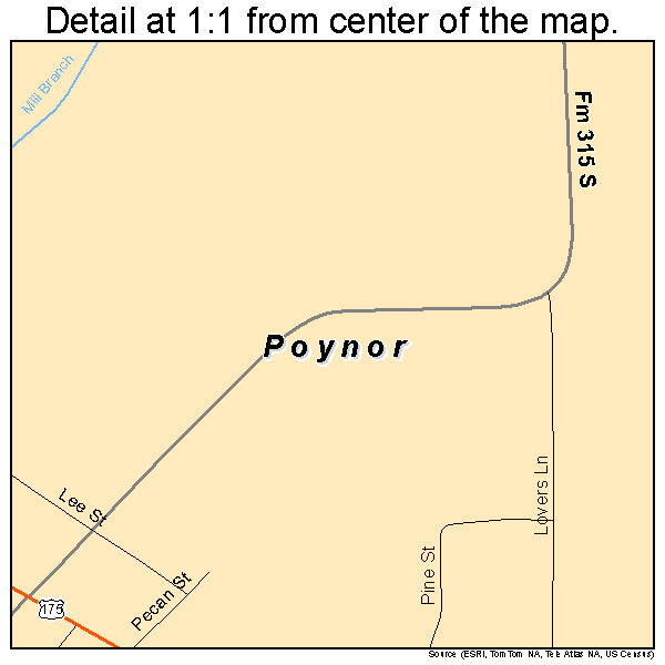Poynor, Texas road map detail