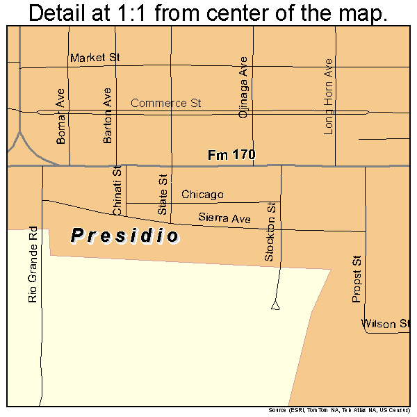 Presidio, Texas road map detail