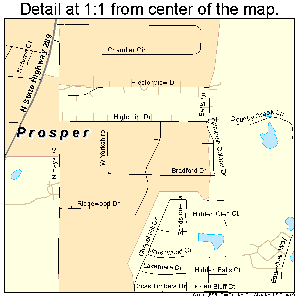 Prosper, Texas road map detail