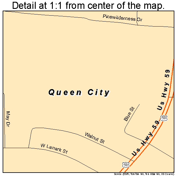 Queen City, Texas road map detail