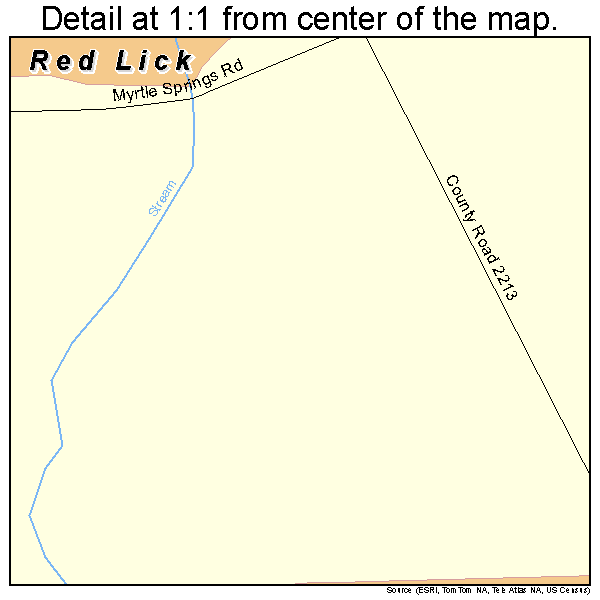 Red Lick, Texas road map detail