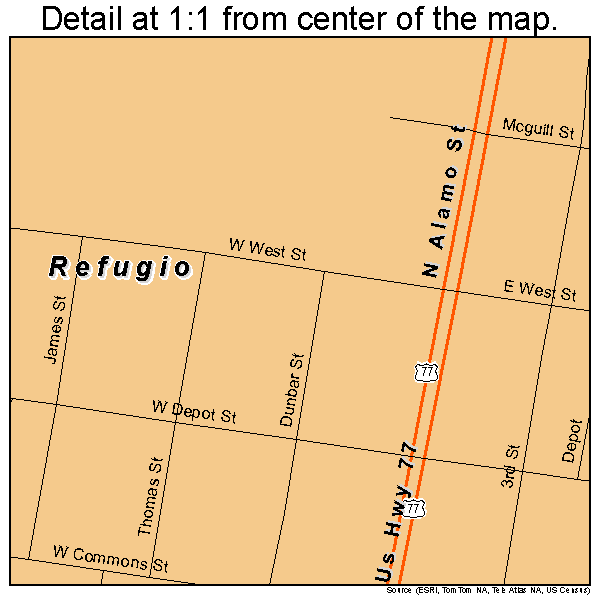 Refugio, Texas road map detail