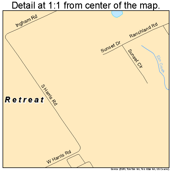 Retreat, Texas road map detail