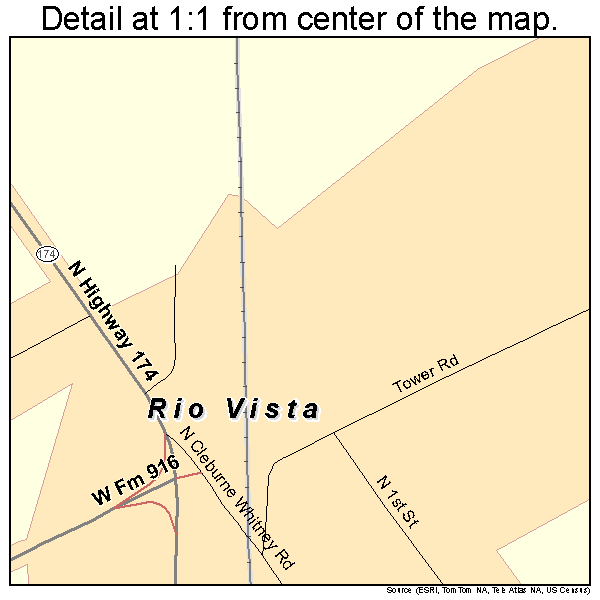 Rio Vista, Texas road map detail