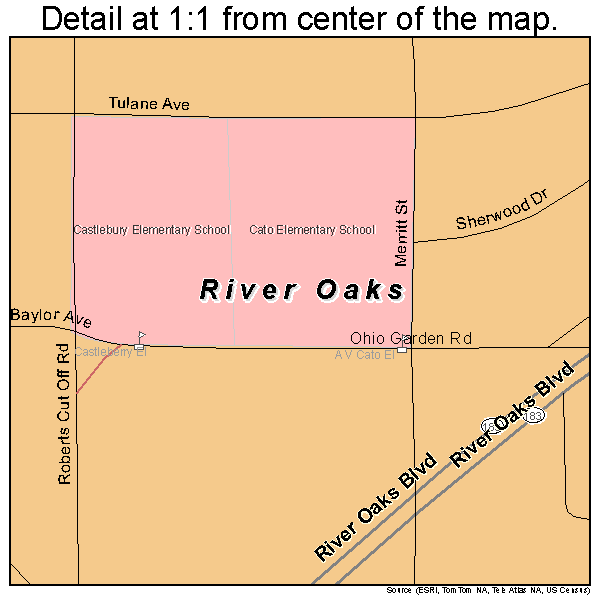 River Oaks, Texas road map detail