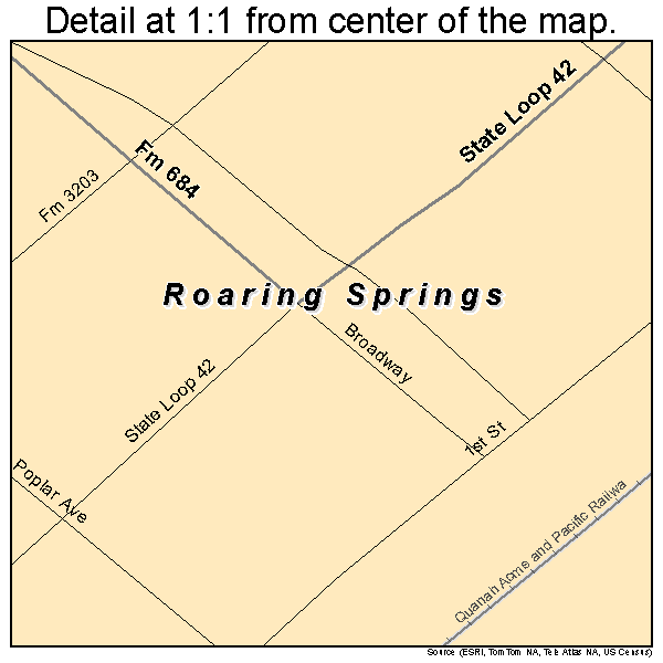 Roaring Springs, Texas road map detail
