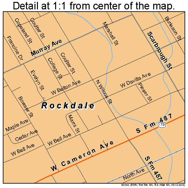 Rockdale, Texas road map detail