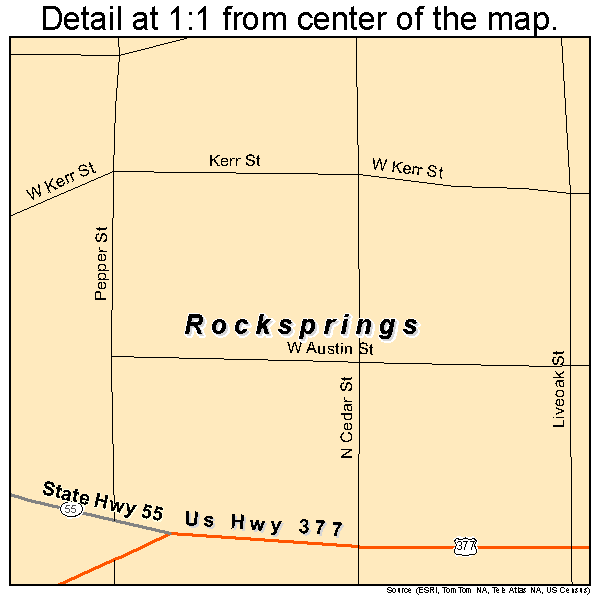Rocksprings, Texas road map detail