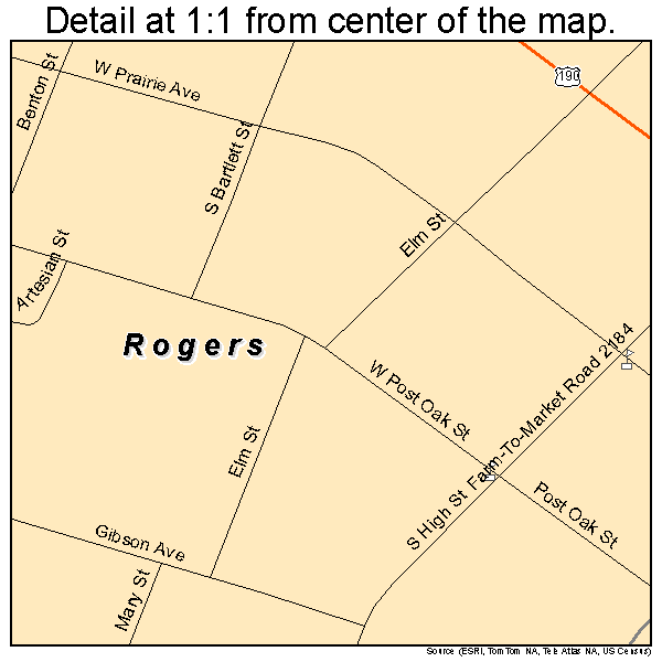 Rogers, Texas road map detail