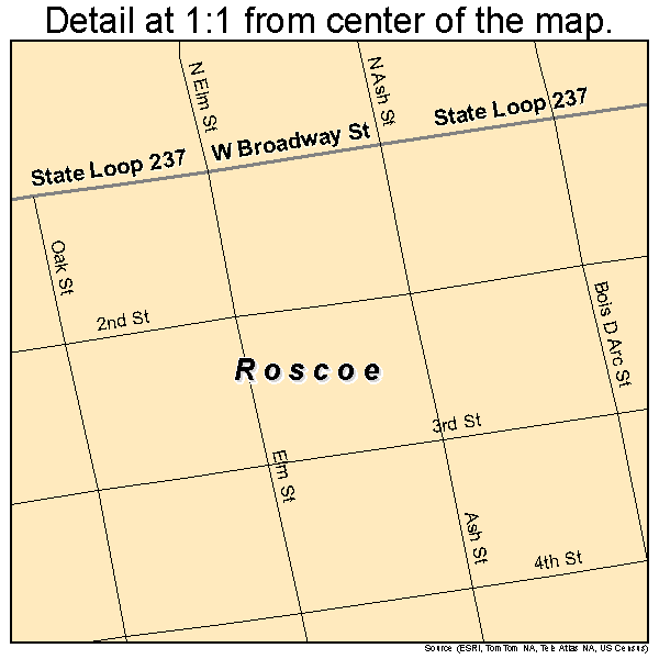 Roscoe, Texas road map detail