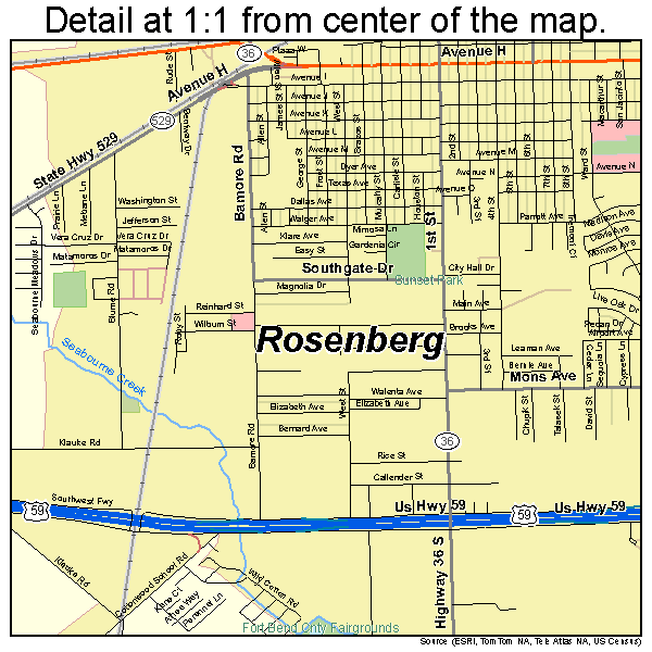 Rosenberg, Texas road map detail