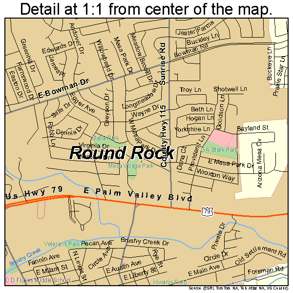 Round Rock, Texas road map detail