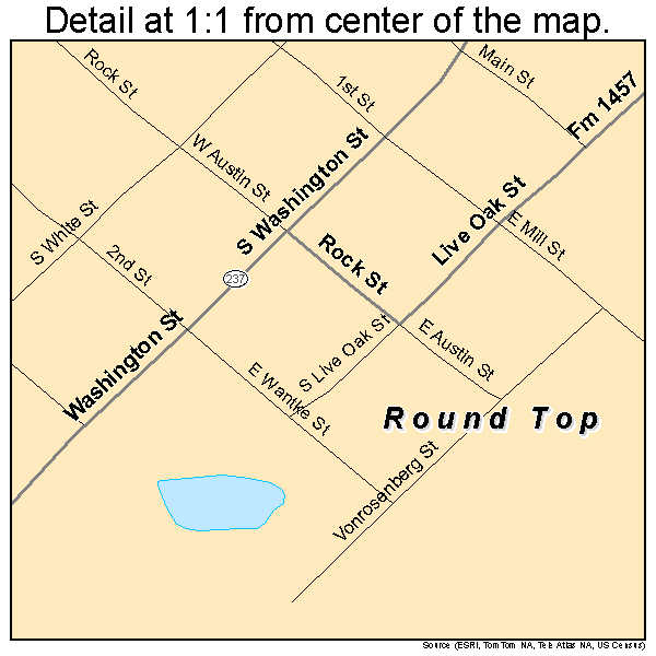 Round Top, Texas road map detail