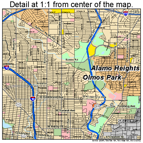 San Antonio, Texas road map detail
