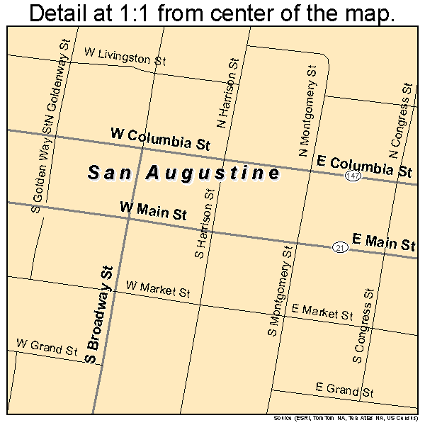 San Augustine, Texas road map detail