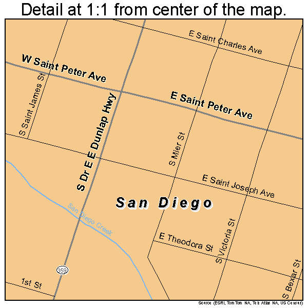 San Diego, Texas road map detail