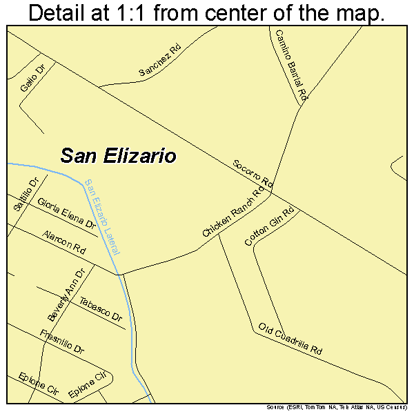 San Elizario, Texas road map detail