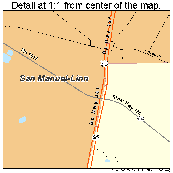 San Manuel-Linn, Texas road map detail