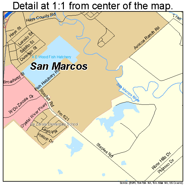 San Marcos, Texas road map detail