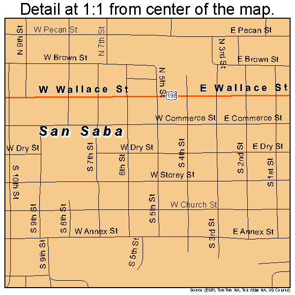 San Saba, Texas road map detail